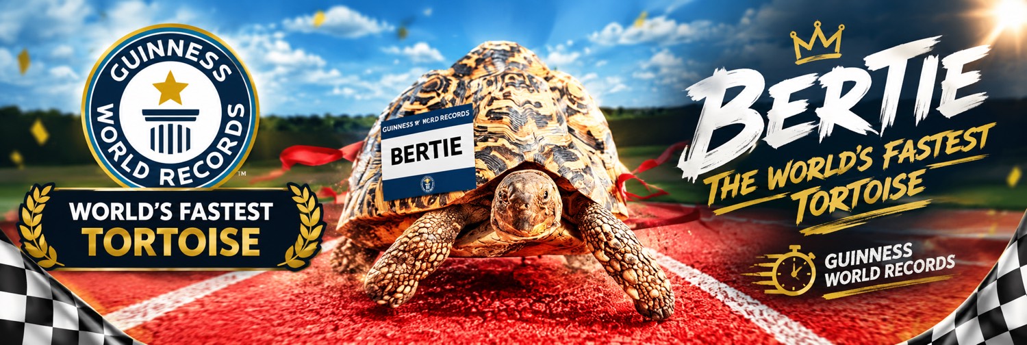 Bertie on a red track, the world's fastest tortoise